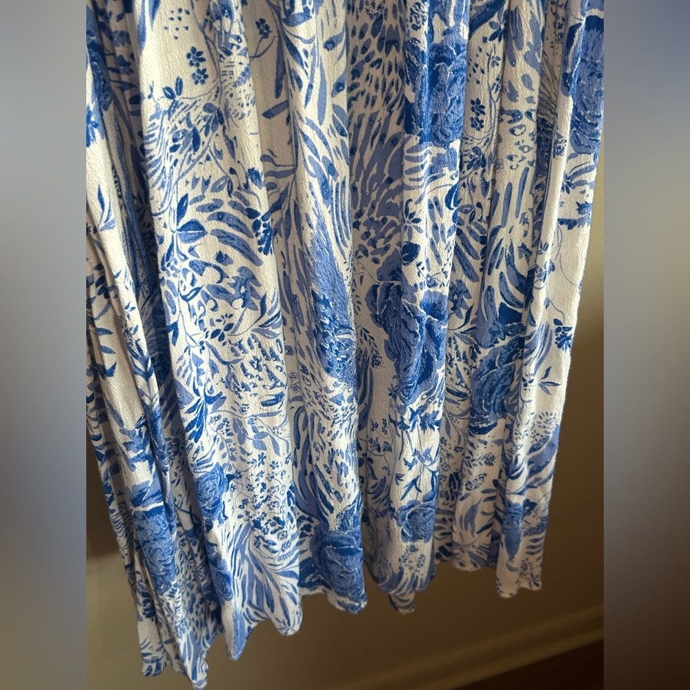 FREE PEOPLE Tropical Blue and White Fit & Flare Midi Dress - Picture 5 of 15